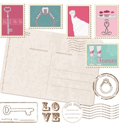 Set of wedding postage stamps vector image