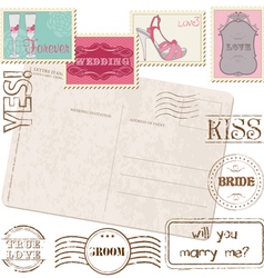 Set of wedding postage stamps vector image