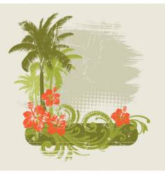 Hibiscus with ornament and palms vector image