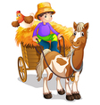 A farmer riding in his wooden cart with a horse vector image