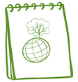 A green notebook with a globe at the front page vector image