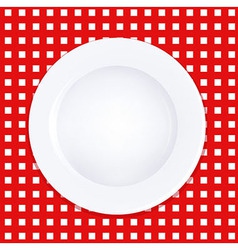 White Plate On Checkered Tablecloth White Plate On Checkered Tablecloth vector image