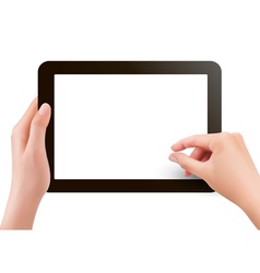 Two hands with tablet computer vector image