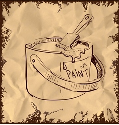 Paint bucket and brush on vintage background vector image