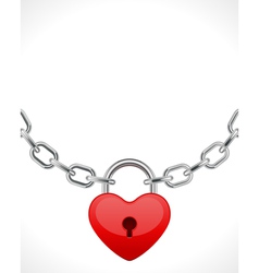 Red shiny heart lock on chain vector image