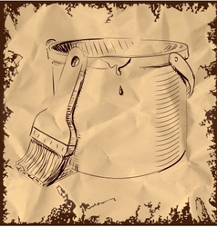 Paint bucket and brush on vintage background vector image