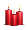 Three red burning candles on white background vector image