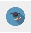 Icon of mortarboard or graduation cap and diploma vector image