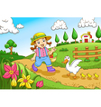 Cute little farmers girl at a farm vector image