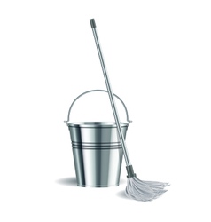 Bucket and mop on white background vector image