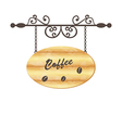 Wooden sign with coffee bean floral forging vector image