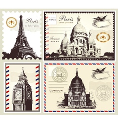 Set of paris and london symbols vector image