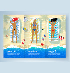 Three young women lying on the beach vector image