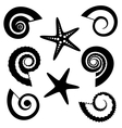 Shells and starfish silhouettes set vector image