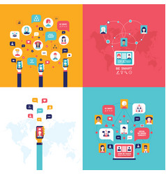 Social network technology banner set people using vector image
