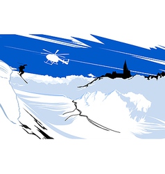 Skier goes down from snowy mountain vector image