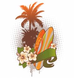 Surfboards hibiscus and palm trees vector image
