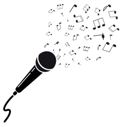 Microphone black silhouette with notes A isolated vector image
