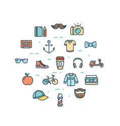 Hipster icon round design template thin line set vector image