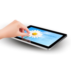 Tablet with flowers and women hand vector image