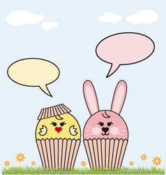 Cupcake easter bunny and chicken vector image