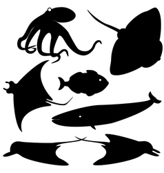 Fish silhouettes set 4 vector image