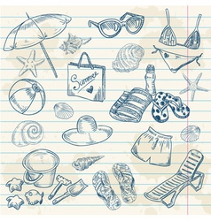 Hand drawn retro icons summer beach set vector image