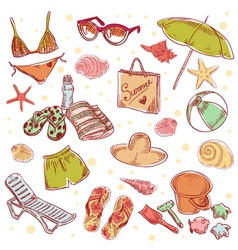 Hand drawn retro icons summer beach set vector image