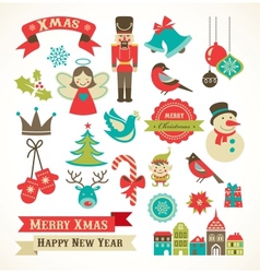 Christmas retro icons elements and vector image