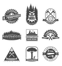 Carpentry sawmill and woodwork vintage logos vector image