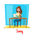Sewing woman in atelier or dressmaker salon vector image