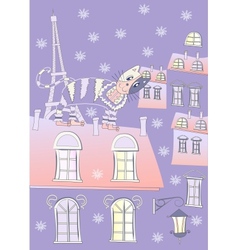 Cat on a Roof of Winter Paris vector image