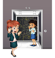 Two girls at the elevator vector image