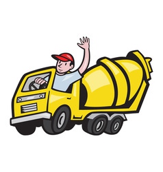 Construction Worker Driver Cement Mixer Truck vector image