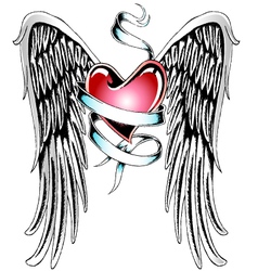 Heart ribbon wing emblem vector image
