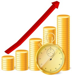 Stopwatch with coins and arrow vector image