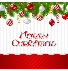 Merry Christmas background with glossy balls vector image