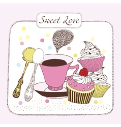 Sweet love background with tea vector image