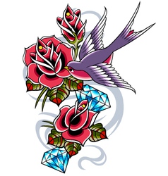 Bird with rose flower vector image