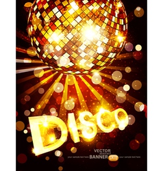 Vertical disco background with golden disco ball vector image