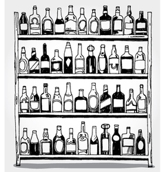 Shelf full of bottles hand drawn vector image