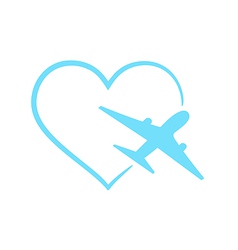 Airplane symbol in shape heart vector image