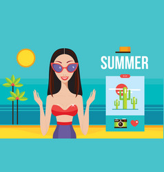 Beautiful young woman on beach near sea summer Beautiful young woman on beach near sea summer vector image