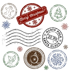 Christmas stamp set isolated on white vector image