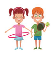 Couple children sport hula hoop tennis Couple children sport hula hoop tennis vector image