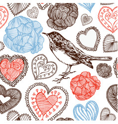 Hearts and bird vector image