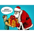 Merry Christmas Santa Claus gift gives the child Merry Christmas Santa Claus gift gives the child vector image