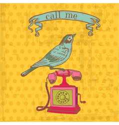 Vintage Telephone with a Bird vector image