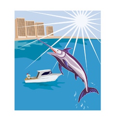 Blue Marlin Fish Jumping Retro vector image