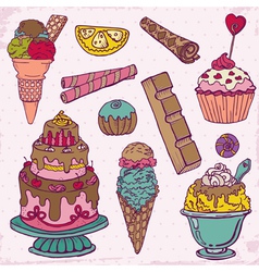 Set of Cakes Sweets and Desserts vector image